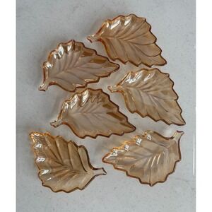 Merigold Leaf Shaped Candy Trinket 1950s Dishes Set of 6 Carnival Glass